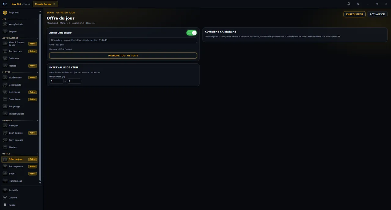 Nox Bot — Offre du jour