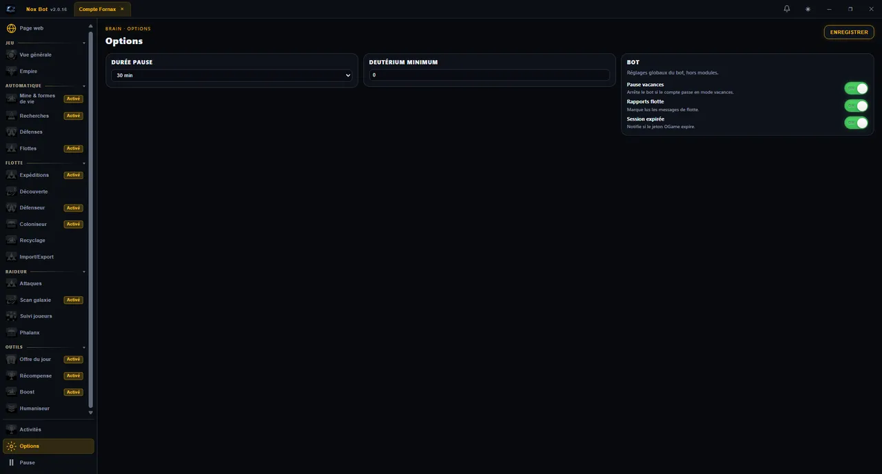 Nox Bot — Options