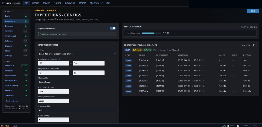 Expéditions configs Nox-bot